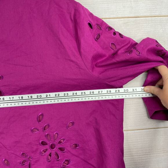 Trenz by Theresa Renz Linen Jacket Womens 3X Pink Cut Out Open Front Lined Vtg - Picture 3 of 8